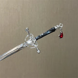 Chinese Punk Ruby Pendant Sword Hairpin Modern Headdress