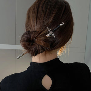 Chinese Punk Ruby Pendant Sword Hairpin Modern Headdress Hair Jewelry