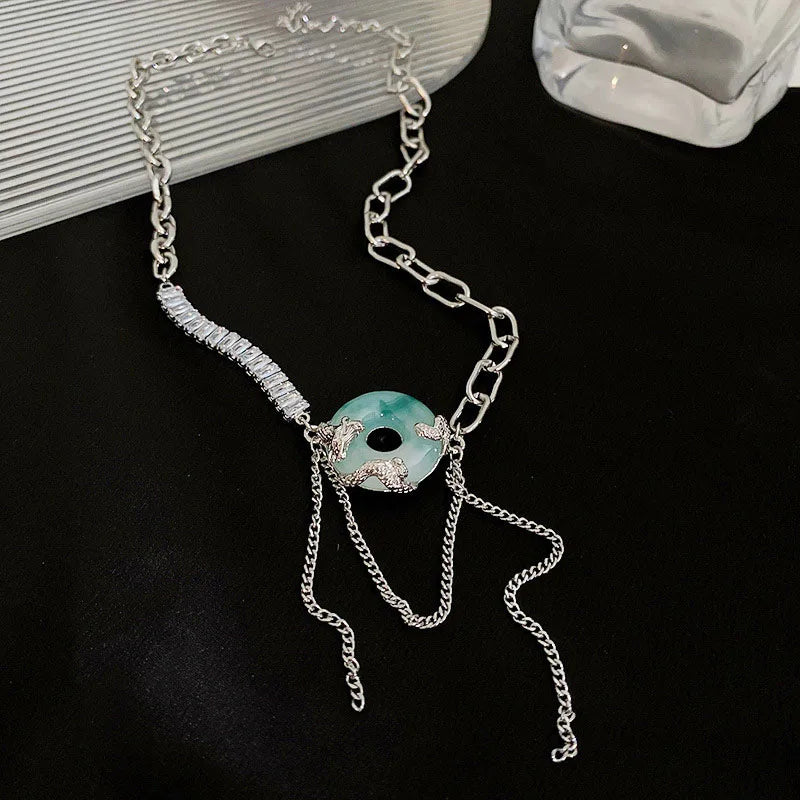 Chinese Style Jade Pendant Necklace Dragon Element Charm Kolye