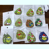 Christmas Grinch Earrings Leopard Print Faux Leather Women Mini
