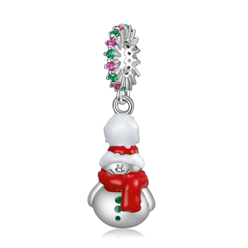Christmas Snowman Pendant S925 Sterling Silver Enamel Bracelet Necklace
