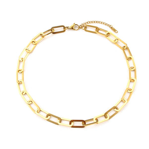 Chunky Paper Clip Chain Necklace Bracelet Set 18K Plated Stainless Steel