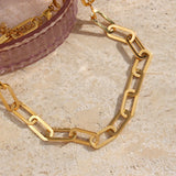 Chunky Paper Clip Chain Necklace Bracelet Set Ladies 18K Plated Stainless Steel