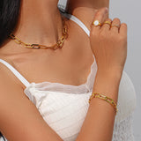 Chunky Paper Clip Chain Necklace Bracelet Set 18K Plated Stainless Steel