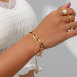 Chunky Paper Clip Chain Necklace Bracelet Set Ladies 18K Plated Stainless Steel