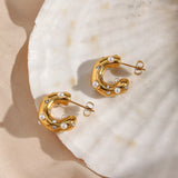 Chunky Stainless Steel Designer Earrings For Women Irregular Pearl Zircon