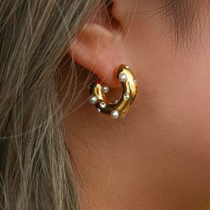 Chunky Stainless Steel Designer Earrings For Women Irregular Pearl Zircon