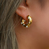 Chunky Stainless Steel Designer Earrings For Women Irregular Pearl Zircon