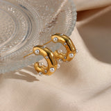 Chunky Stainless Steel Designer Earrings For Women Irregular Pearl Zircon