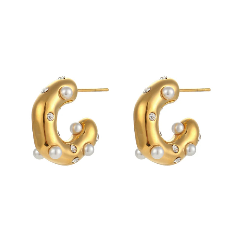 Chunky Stainless Steel Designer Earrings For Women Irregular Pearl Zircon