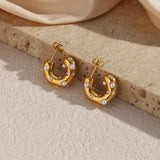 Chunky Stainless Steel Designer Earrings For Women Irregular Pearl Zircon