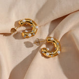Chunky Stainless Steel Designer Earrings For Women Irregular Pearl Zircon