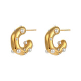 Chunky Stainless Steel Designer Earrings For Women Irregular Pearl Zircon