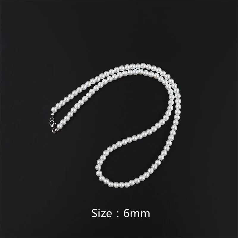 Classic Cross Pendant Necklace Men Pearls Stainless Steel Chain