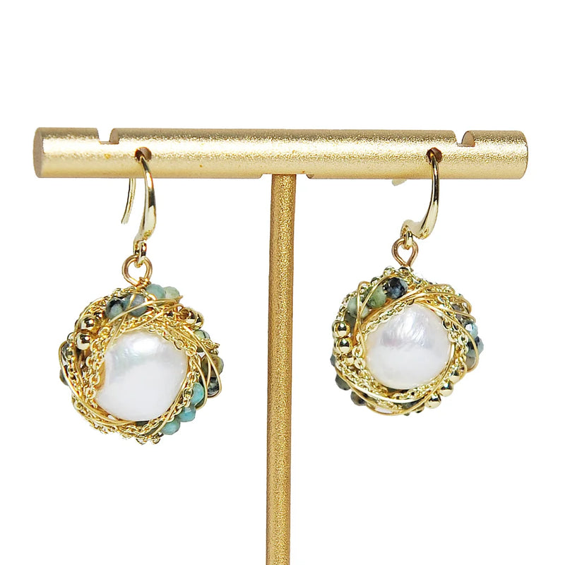 Turquoise Freshwater Pearl Dangle Earrings Wedding Party Jewelry
