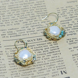 Turquoise Freshwater Pearl Dangle Earrings Wedding Party Jewelry
