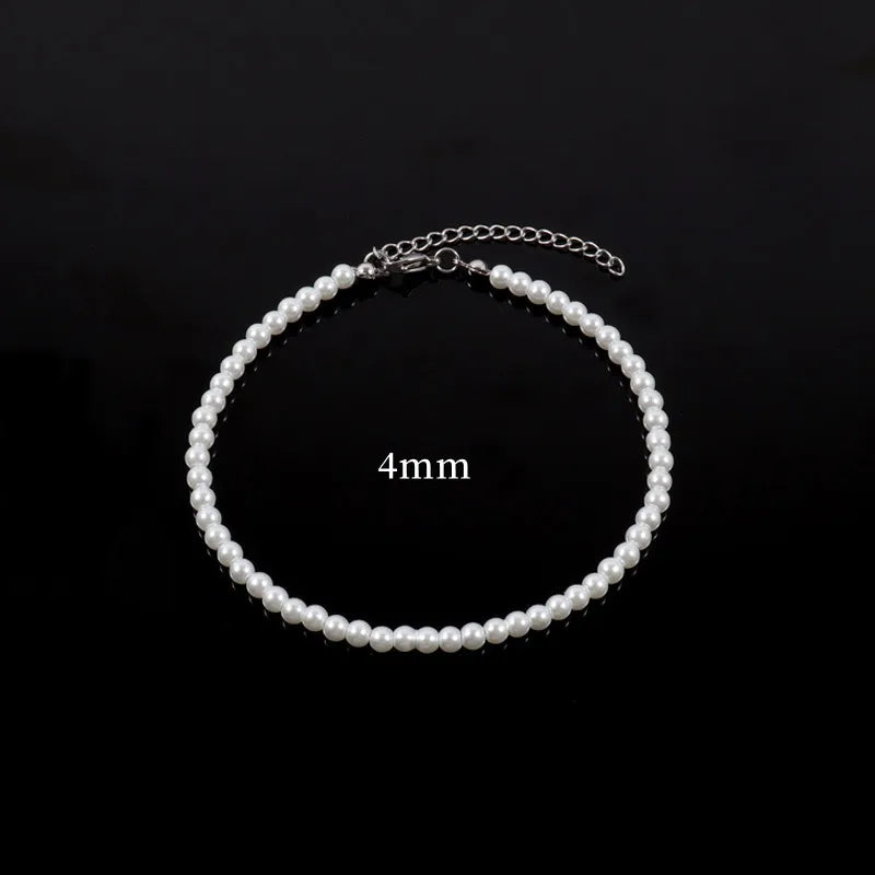 Simulated Pearl Anklet 4/6/8/10mm Bead Anklet