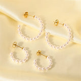 Classic Stainless Steel Pearl C-Shaped Earrings For Woman
