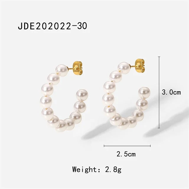 Classic Stainless Steel Pearl C-Shaped Earrings For Woman