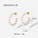 Classic Stainless Steel Pearl C-Shaped Earrings For Woman