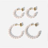 Classic Stainless Steel Pearl C-Shaped Earrings For Woman