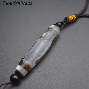 Coffee Agate Guanyin Buddha Statue Amulet DZI Pendant Necklace