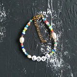 Rice Beads Name Bracelet with Freshwater Pearl - Boho Arm Jewelry