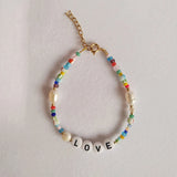 Rice Beads Name Bracelet with Freshwater Pearl - Boho Arm Jewelry