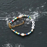 Rice Beads Name Bracelet with Freshwater Pearl - Boho Arm Jewelry