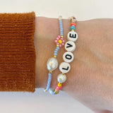 Rice Beads Name Bracelet with Freshwater Pearl - Boho Arm Jewelry