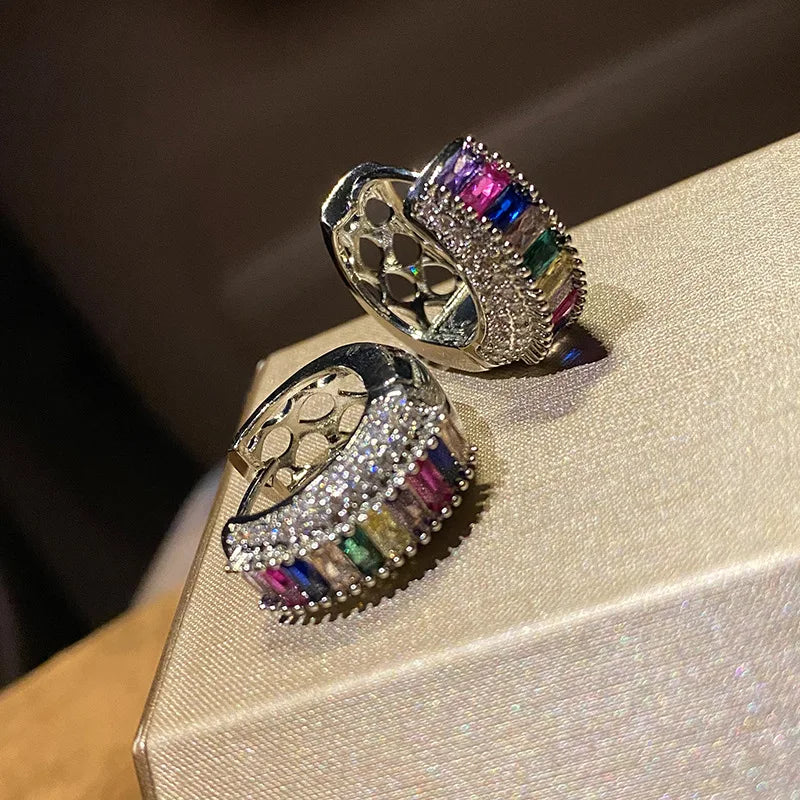 Zircon Hoop Earrings Silver Ear Stud for Women Ladies Wedding Bridal Jewelry