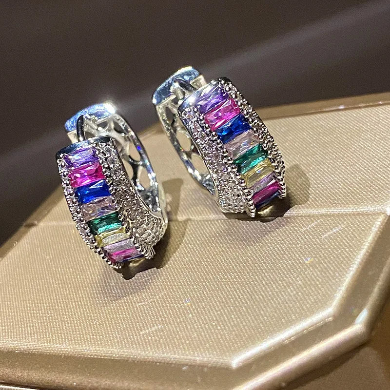 Zircon Hoop Earrings Silver Ear Stud for Women Ladies Wedding Bridal Jewelry