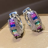 Zircon Hoop Earrings Silver Ear Stud for Women Ladies Wedding Bridal Jewelry