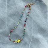 Colorful Smiley Daisy Flowers Beaded Bracelet Necklace Choker