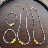 Colorful Smiley Daisy Flowers Beaded Bracelet Necklace Choker
