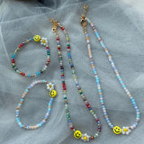 Colorful Smiley Daisy Flowers Beaded Bracelet Necklace Choker