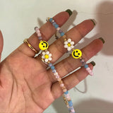 Colorful Smiley Daisy Flowers Beaded Bracelet Necklace Choker