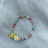 Colorful Smiley Daisy Flowers Beaded Bracelet Necklace Choker
