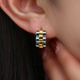Thick Watchband Hoop Earrings Silver Stainless Steel Womens