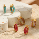 Summer Colorful Crystal Hoop Earrings Red Pink Purple CZ