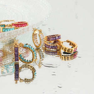 Summer Colorful Crystal Hoop Earrings Red Pink Purple CZ