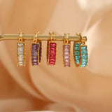 Summer Colorful Crystal Hoop Earrings Red Pink Purple CZ