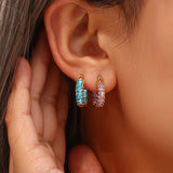 Summer Colorful Crystal Hoop Earrings Red Pink Purple CZ