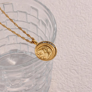 Moon Star Milky Way Coin Necklace Stainless Steel