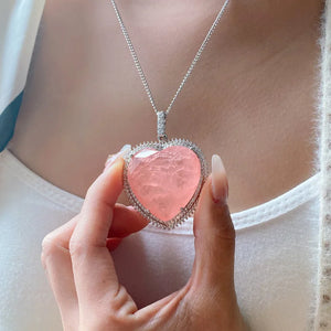 Crystal Heart Pink Tourmaline Moissanite Pendant Necklace for Women