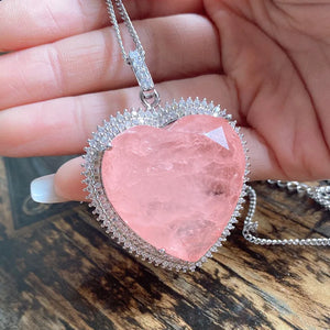 Crystal Heart Pink Tourmaline Moissanite Pendant Necklace for Women