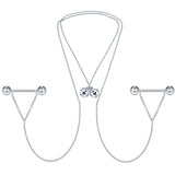 Crystal Nipple Barbell Rings with Chain Bells Choker Necklace 14G