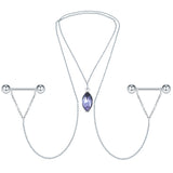 Crystal Nipple Barbell Rings with Chain Bells Choker Necklace 14G