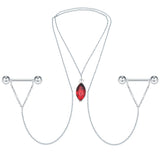 Crystal Nipple Barbell Rings with Chain Bells Choker Necklace 14G