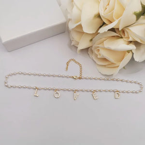 Personalised Pearl Name Necklace with 9mm Zircon Letter Dangle